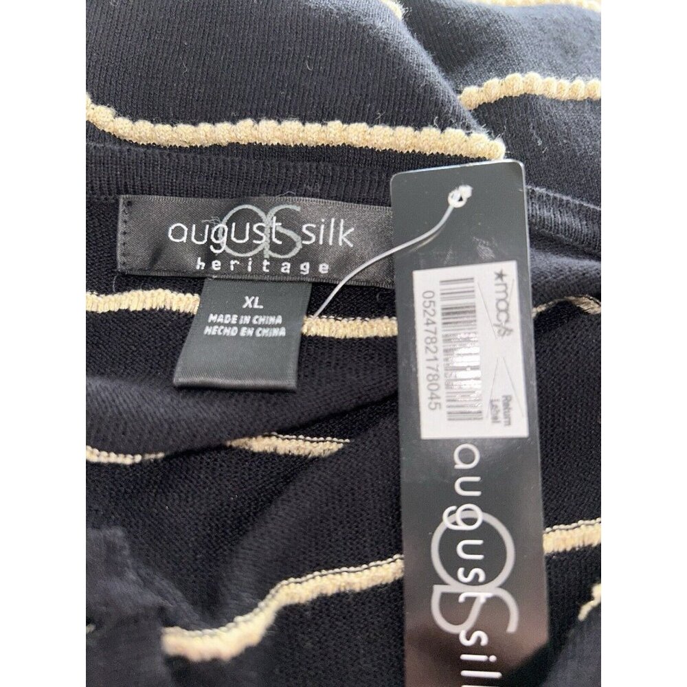 NWT August Silk Heritage Sz XL Black Gold Stripes Textured Button Up Cardigan - Picture 7 of 10